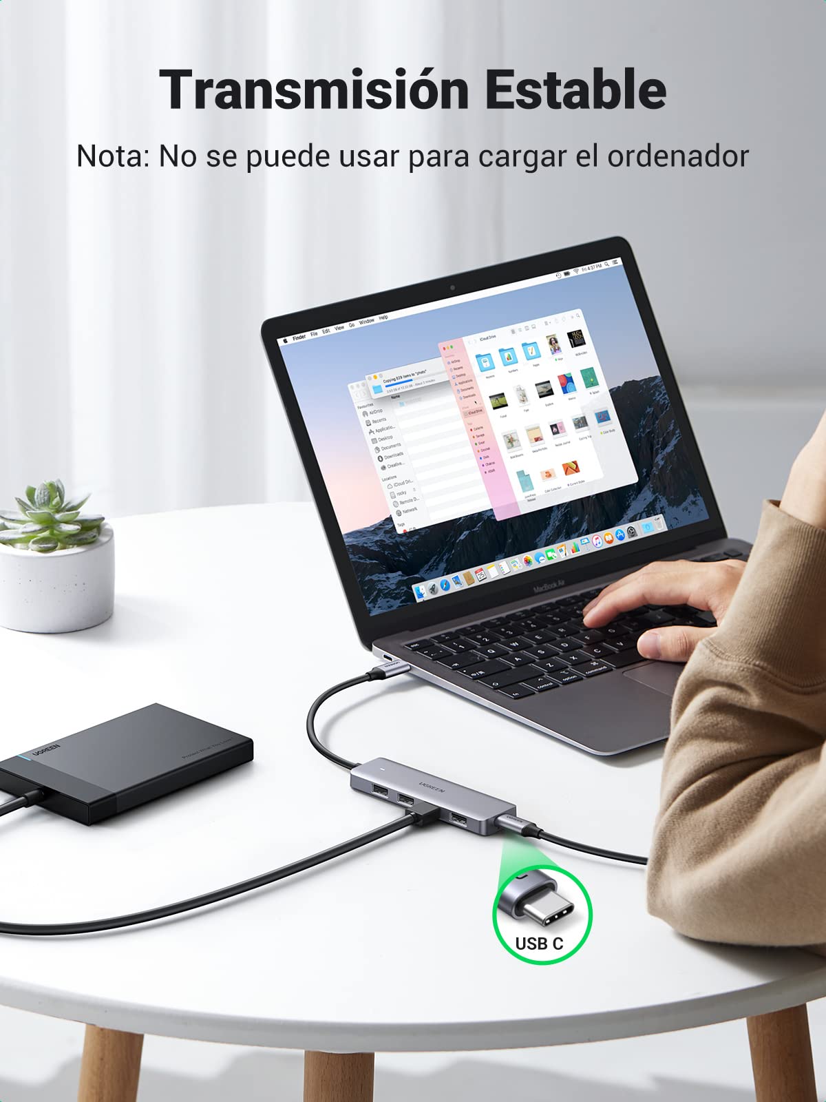 alimentación usb c del ugreen cm219 explicada en español