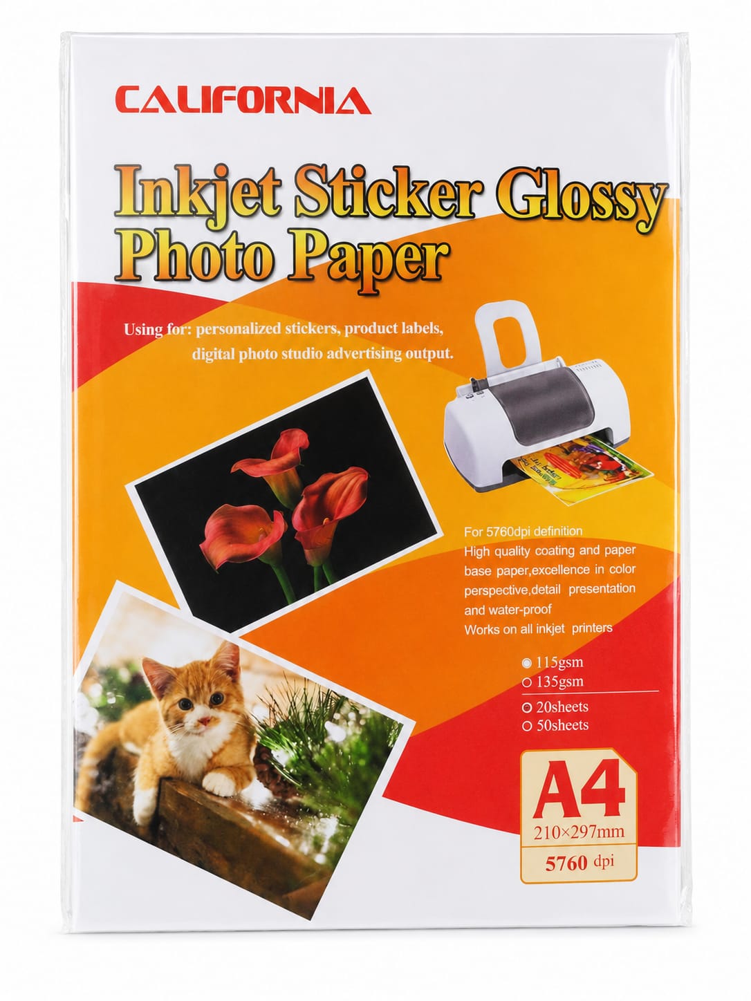 Papel fotográfico adhesivo brillante California tamaño A4