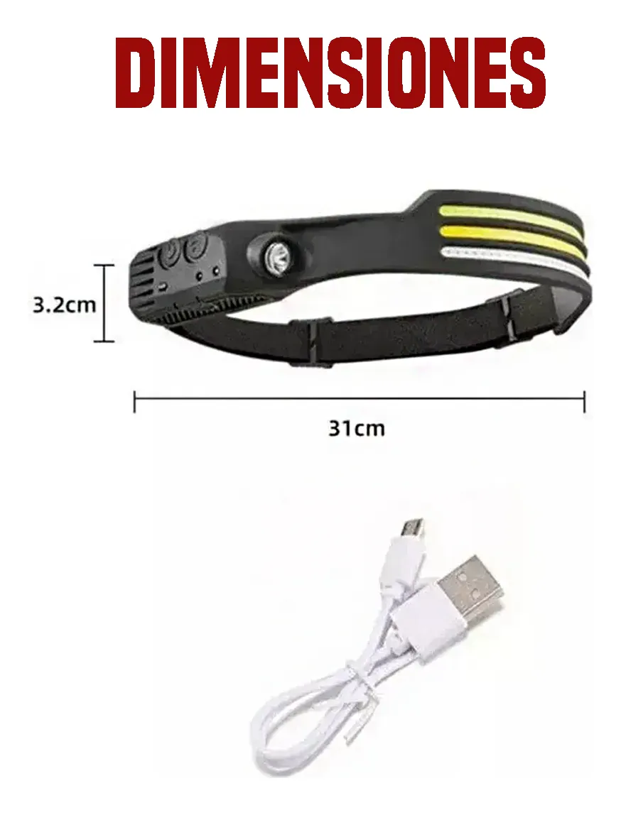 Linterna Para Cabeza Recargable 3 Tipos De Luz Sensor Prox. - Imagen 3