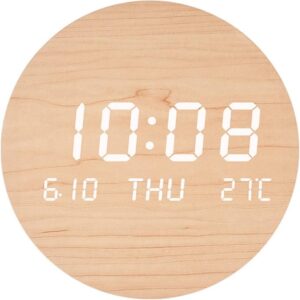 Reloj Digital de Pared de Madera con LED y Temperatura
