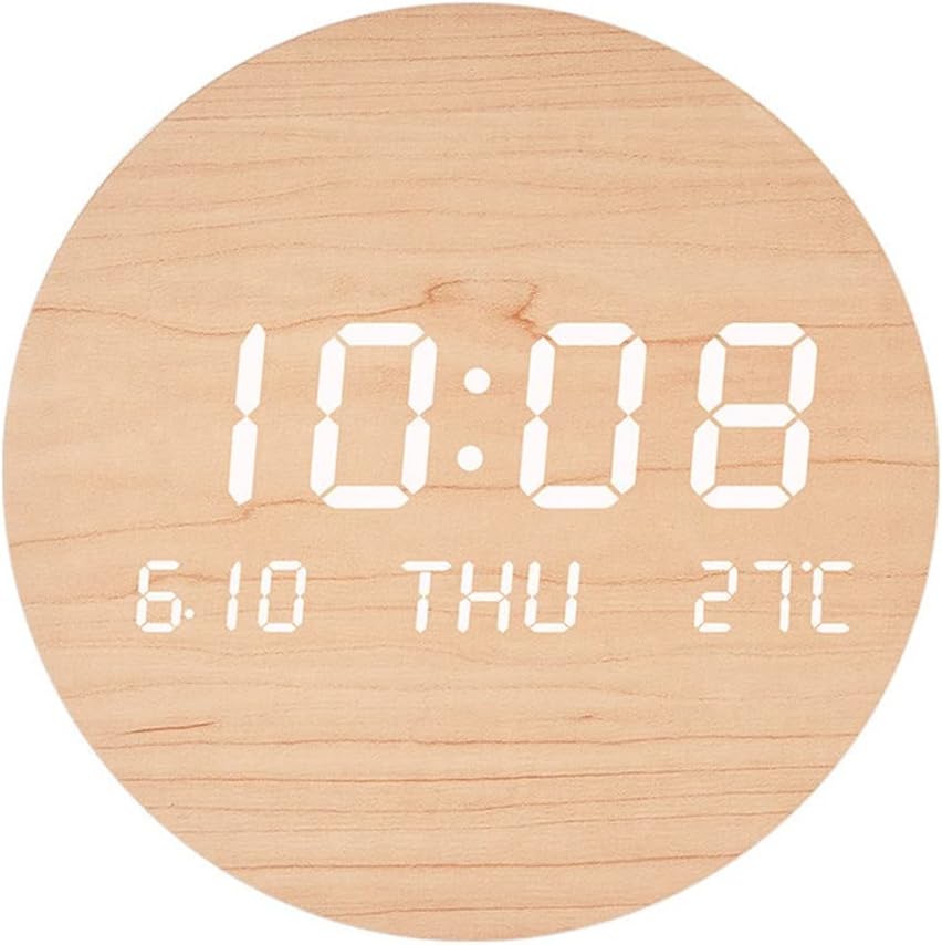 Reloj Digital de Pared de Madera con LED y Temperatura